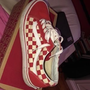 red checkerboard old skool vans unisex